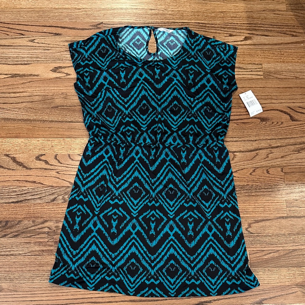 NWT- women’s COMPANY Ellen Tracy Black and Teal Geometric Dress. Size XXL